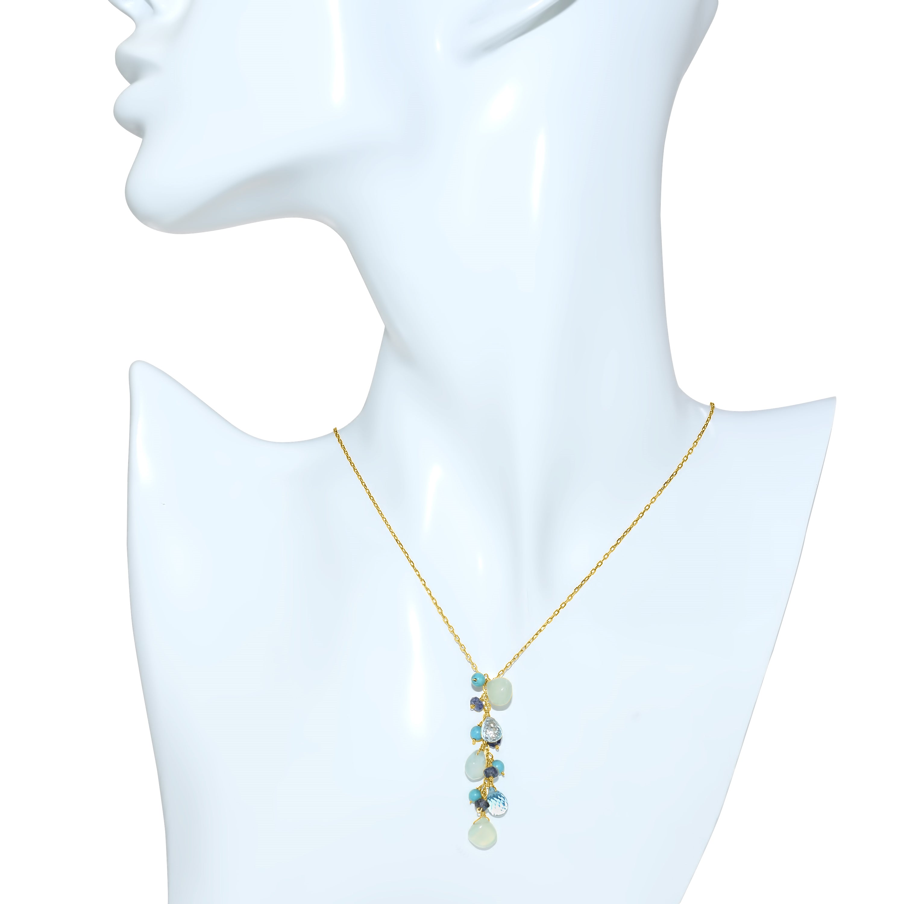 14k Blue Chalcedony Turquoise Iolite Necklace 17"