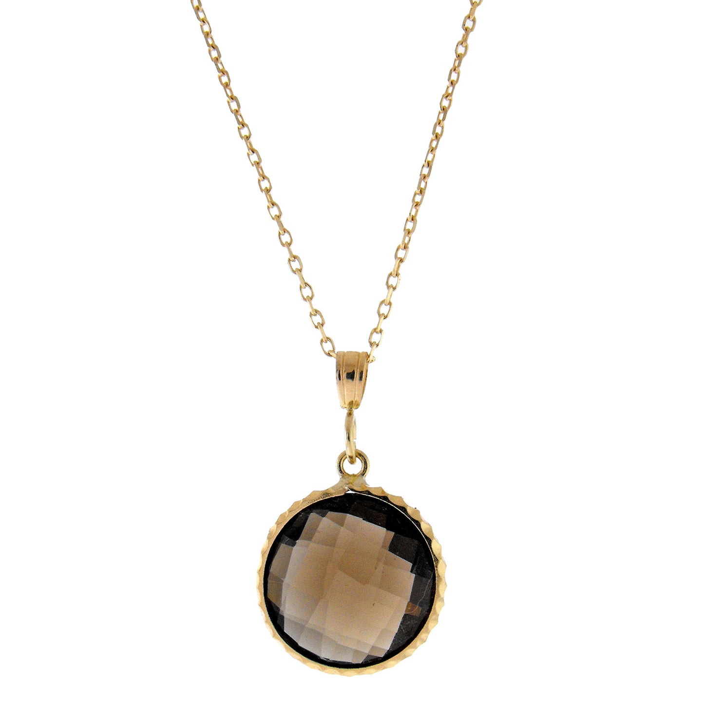 14k Faceted Smoky Quartz Bezel Pendant Necklace