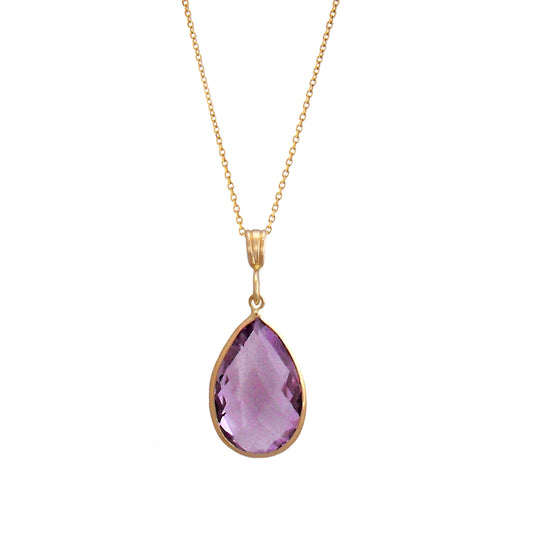 14k Amethyst Pear Shape Pendant Necklace