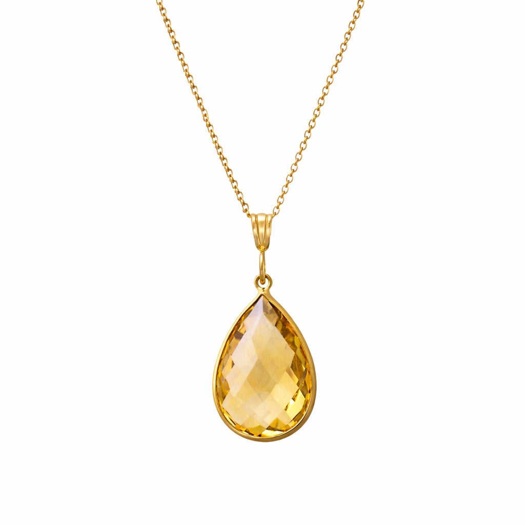 14k Citrine Pear Shape Pendant Necklace
