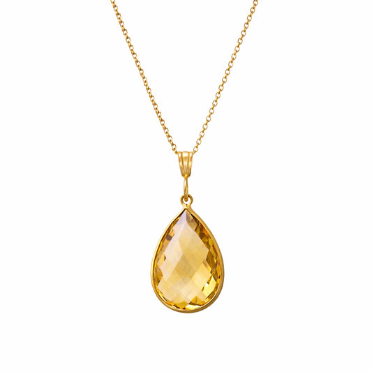 14k Citrine Pear Shape Pendant Necklace