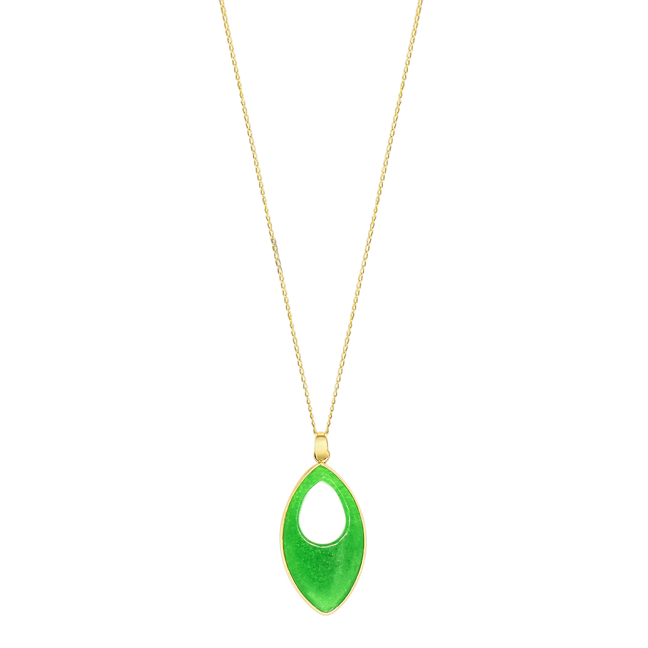 14k Marquis Jade Charm Necklace 17"
