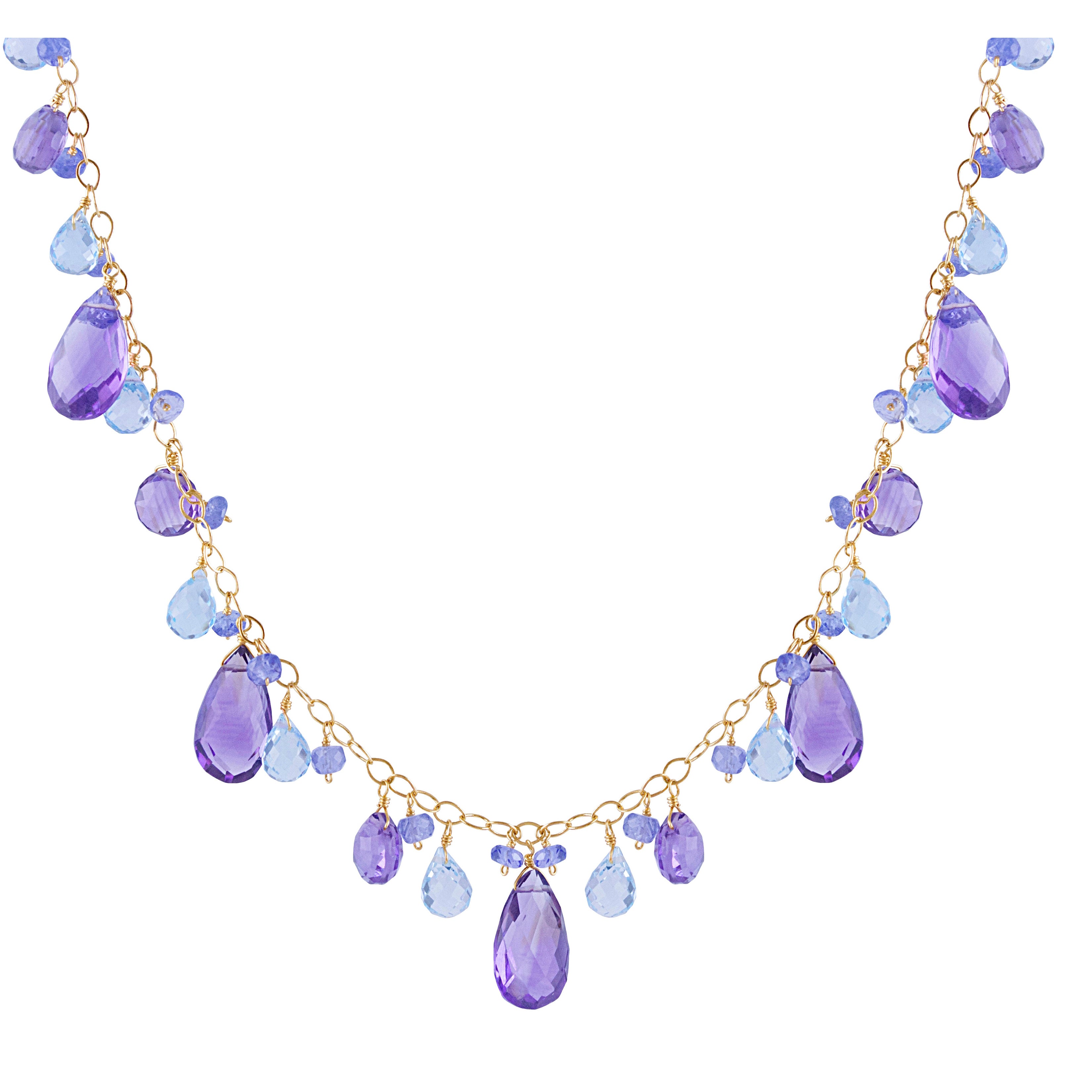 14k Amethyst Blue Topaz Tanzanite Necklace