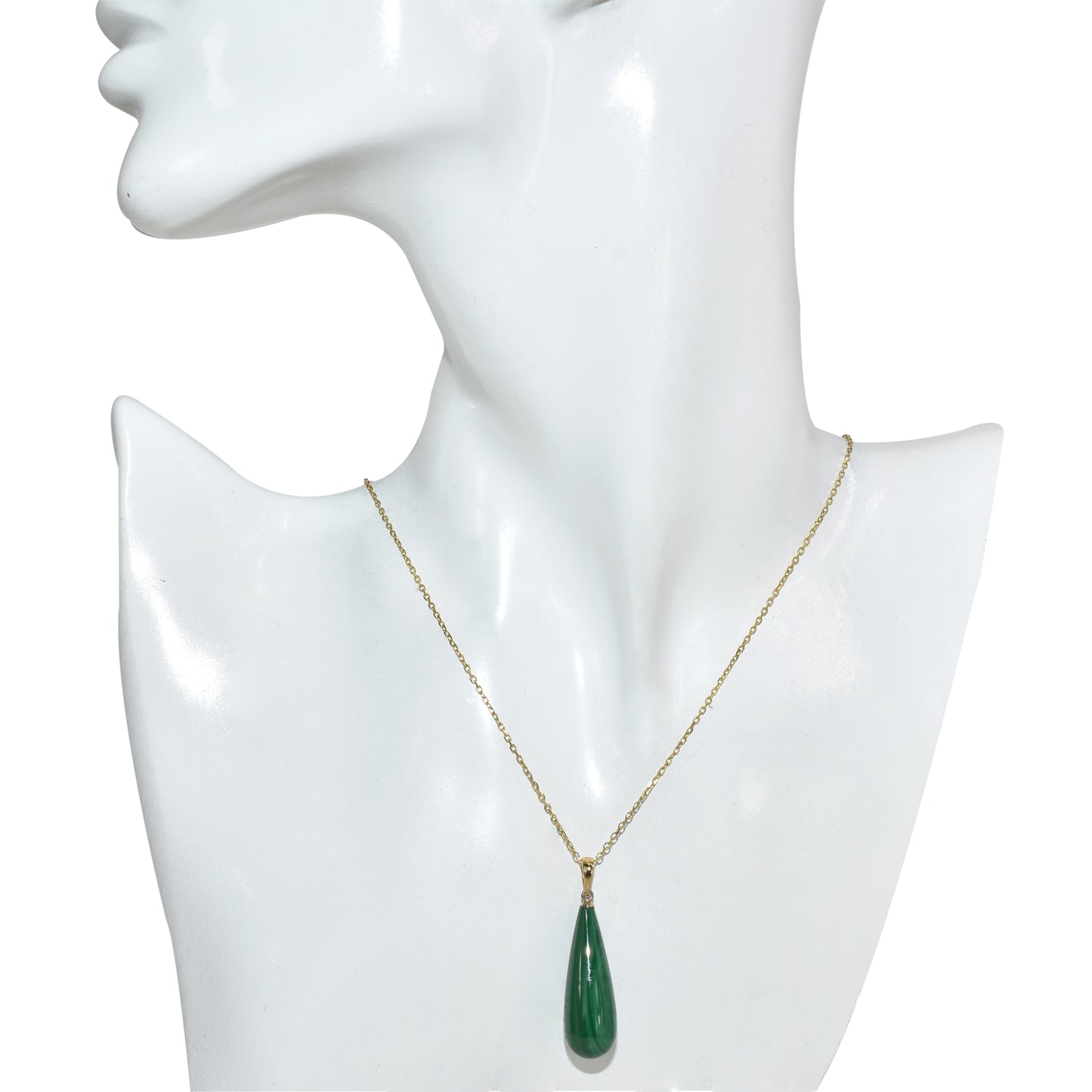 14k Malachite Tear Drop Pendant Necklace