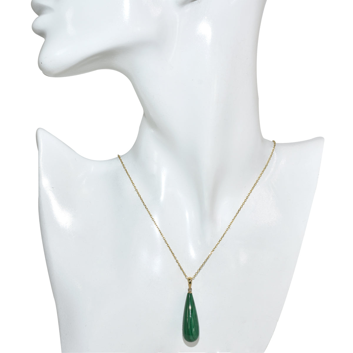 14k Malachite Tear Drop Pendant Necklace