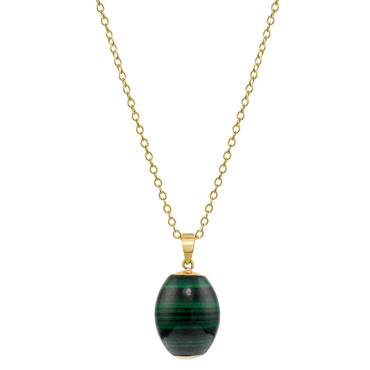 14k Malachite Barrel Pendant Necklace