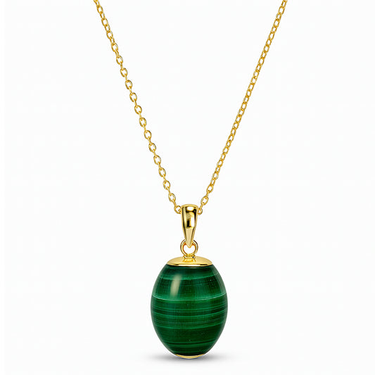 14k Malachite Barrel Pendant Necklace