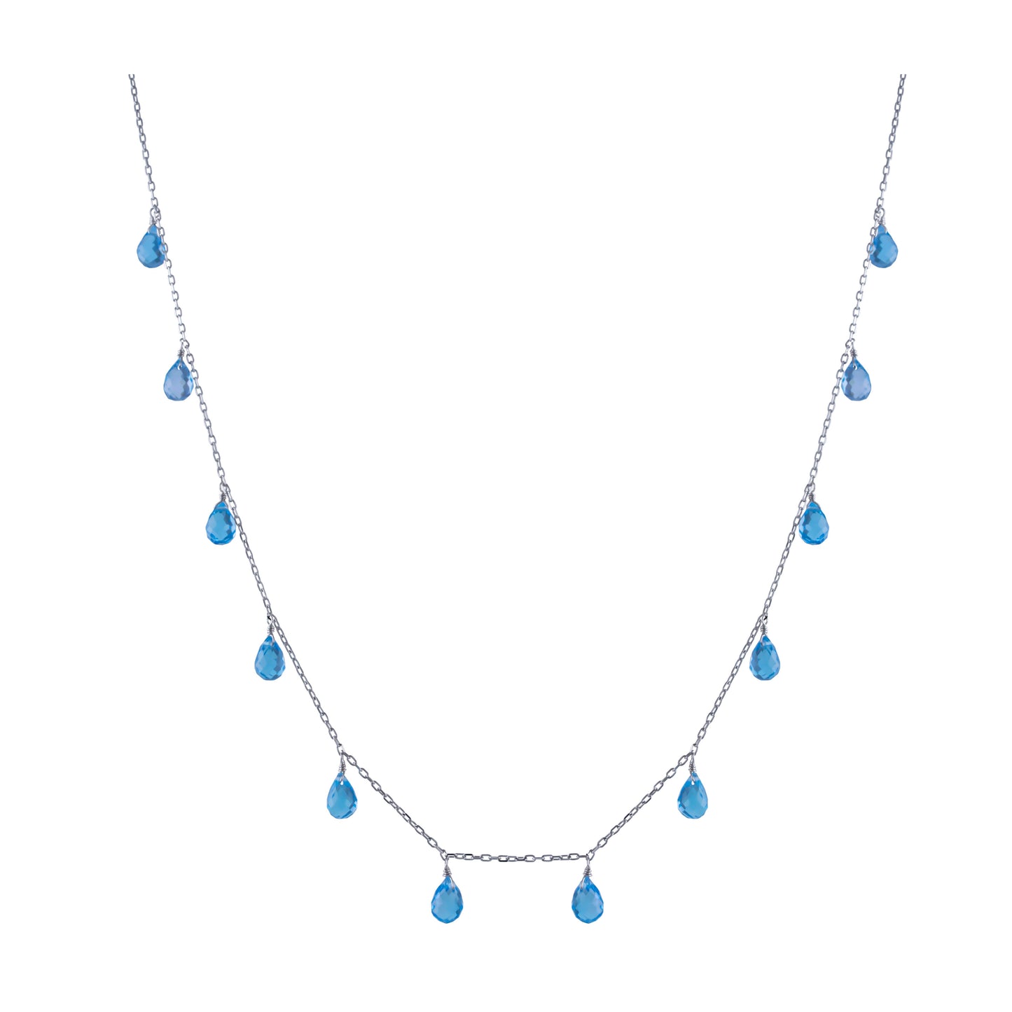 14kw Faceted Briolette Blue Topaz Necklace 17"