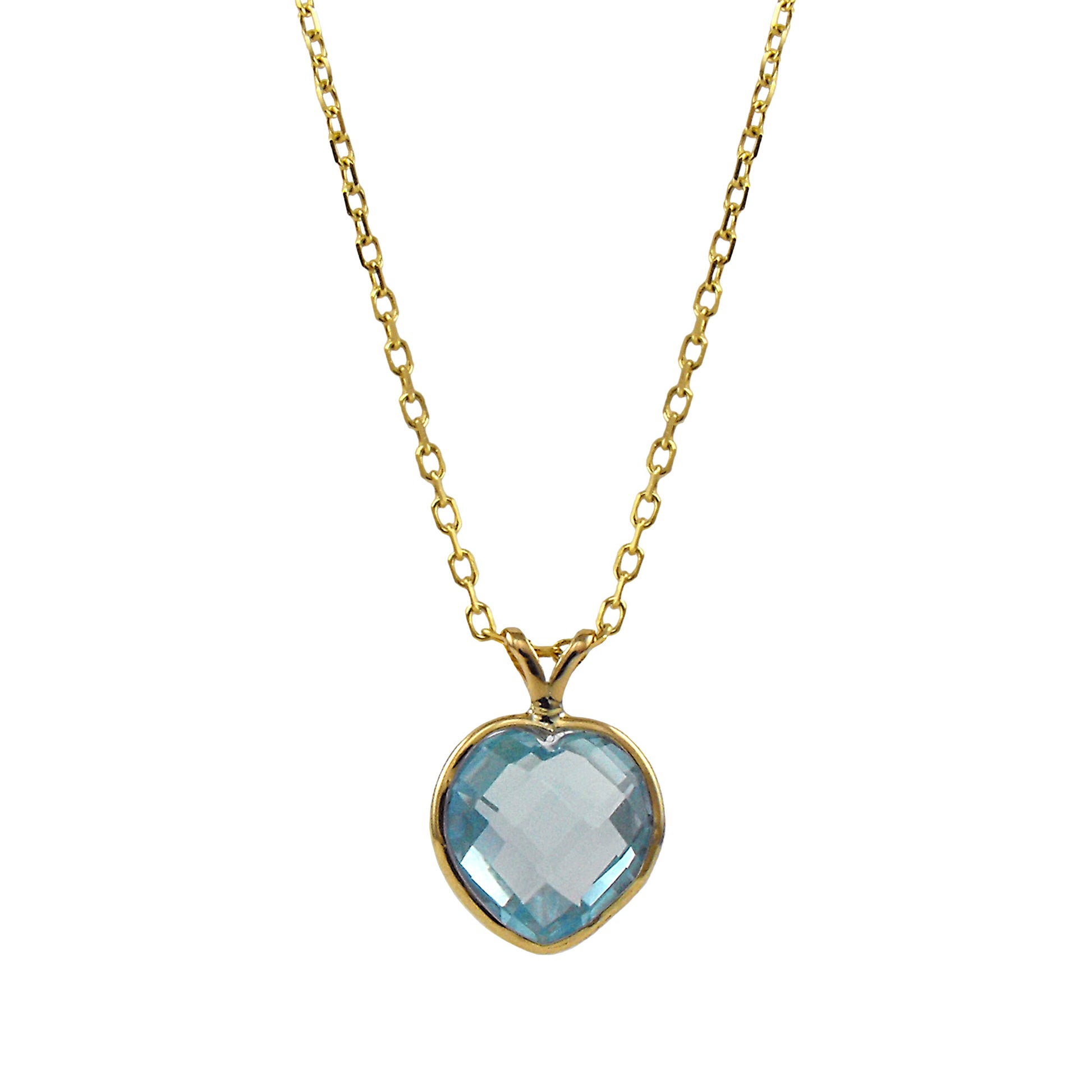 14k Faceted Blue Topaz Heart Pendant Necklace 17" 14k Yellow Gold