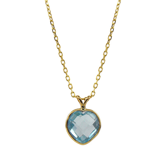 14k Faceted Blue Topaz Heart Pendant Necklace 17" 14k Yellow Gold