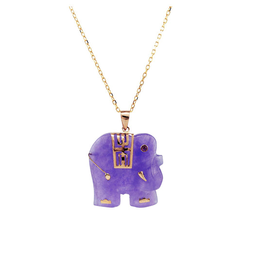 14k Lavender Jade Elephant Necklace