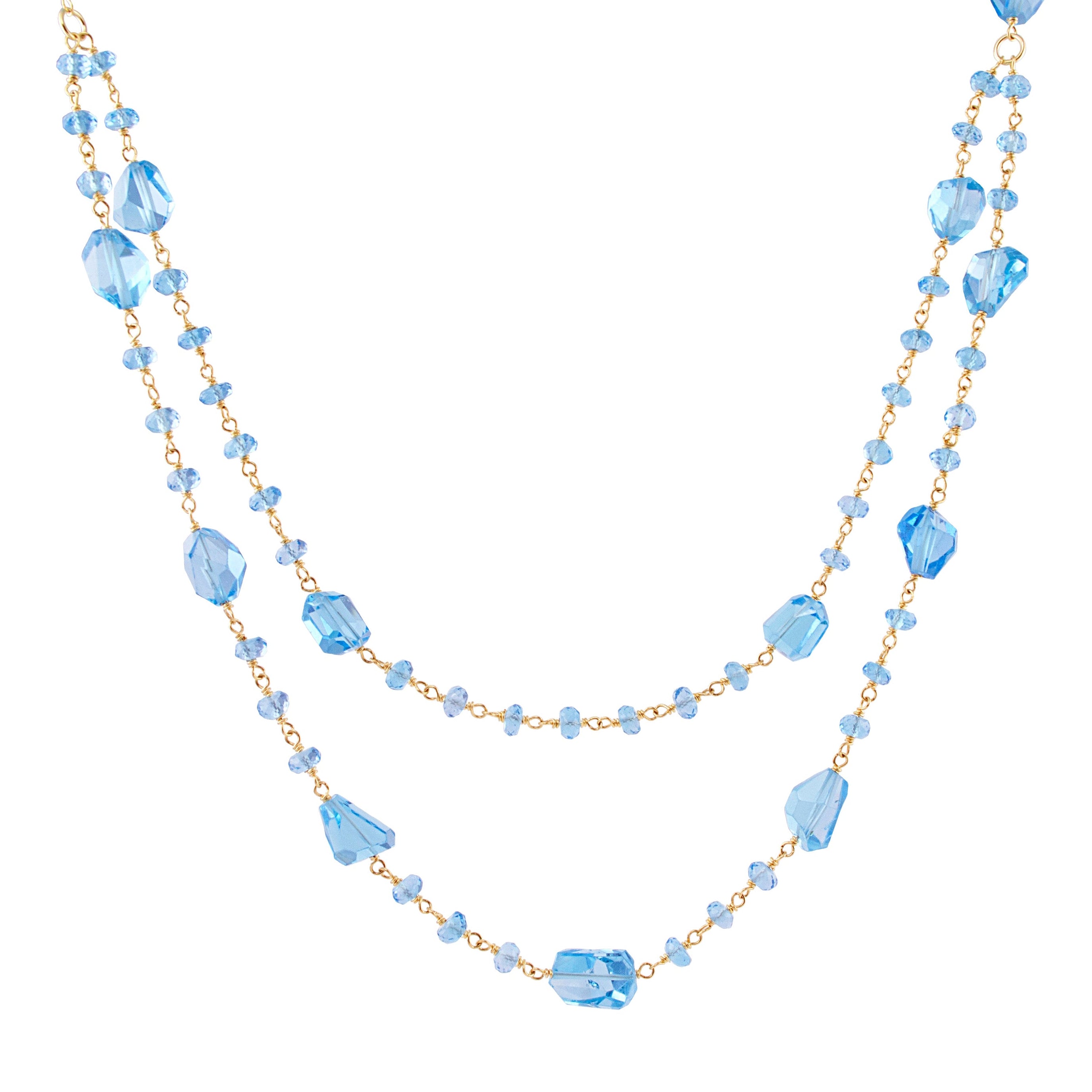 14k Handcut Swiss Blue Topaz Nugget Bead Necklace