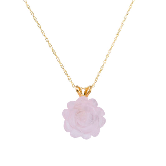 14k Rose Quartz Carved Flower Necklace