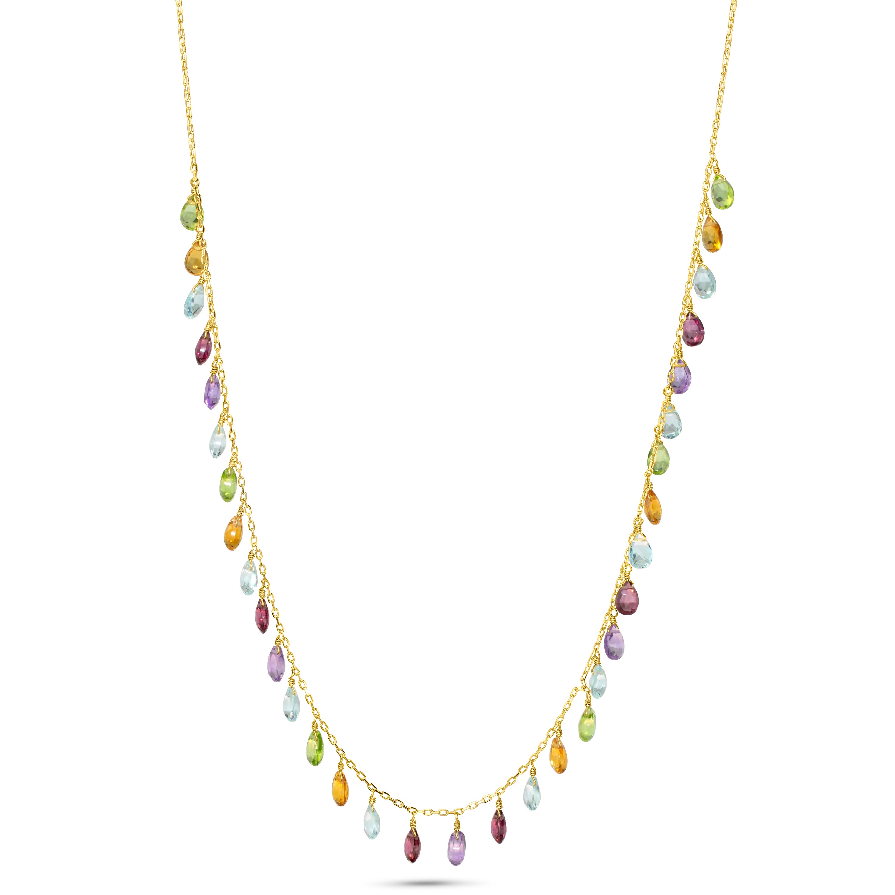 14k Multi-Gemstone Rainbow Necklace 17"