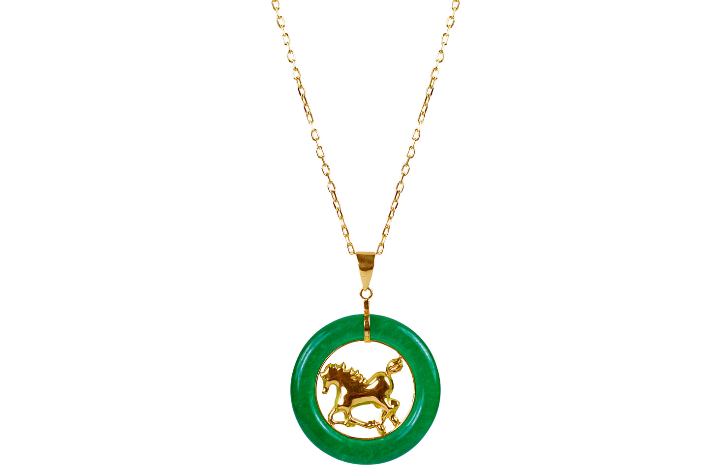 14k Green Jade Horse Pendant Necklace 18"
