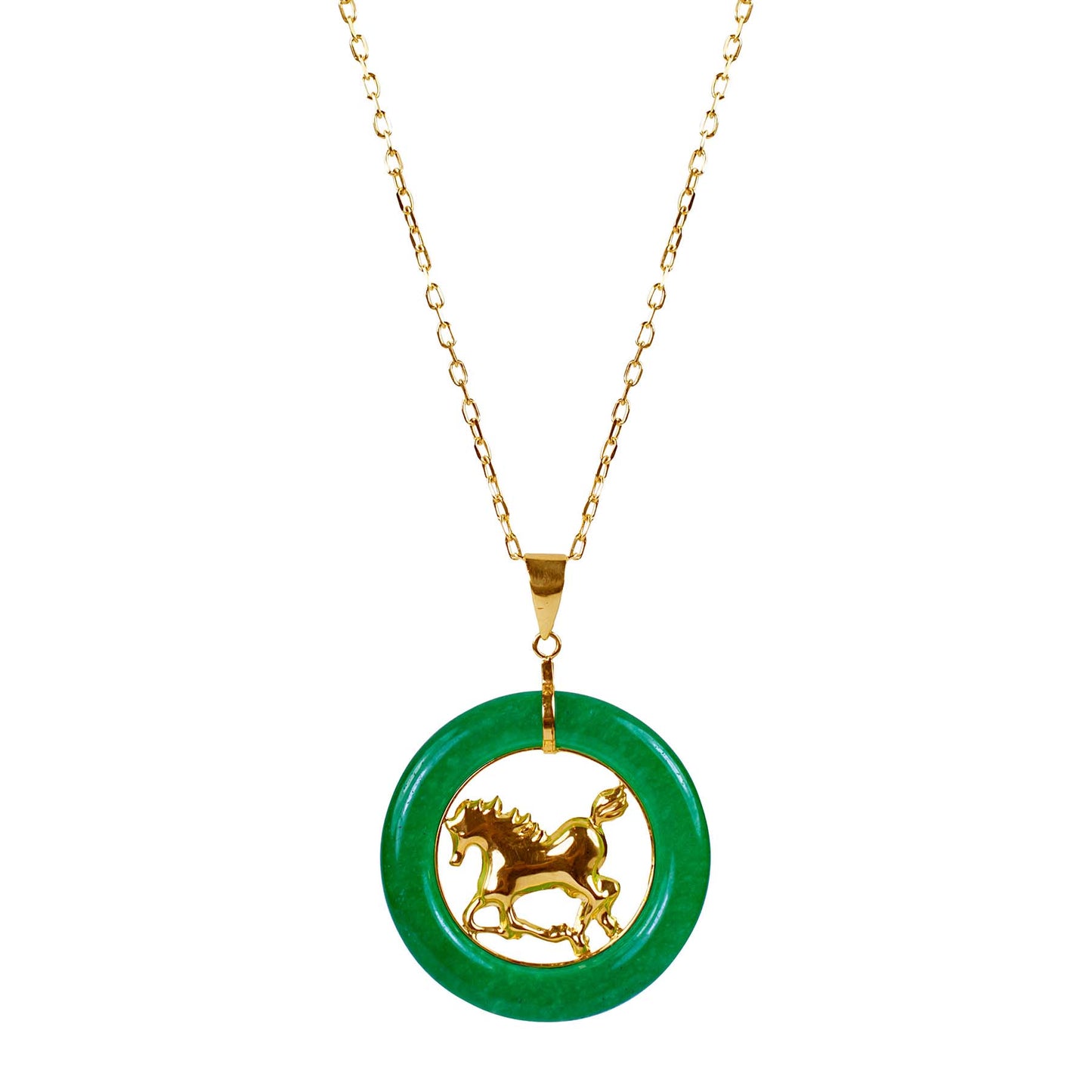 14k Green Jade Horse Pendant Necklace 18"