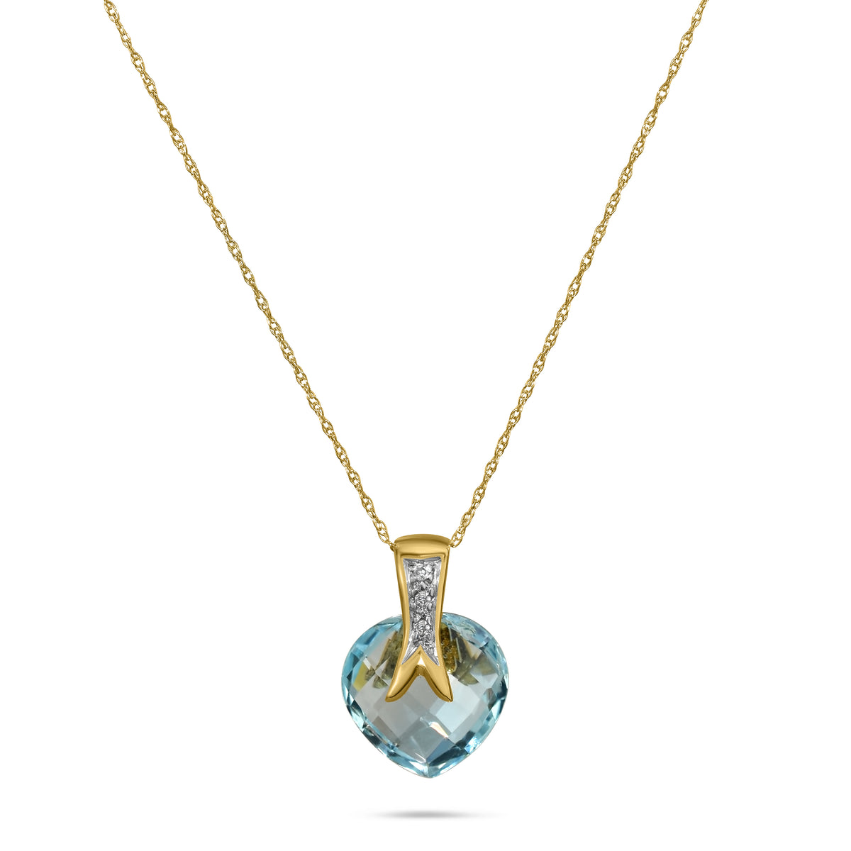 14k Blue Topaz Heart Diamond Pendant Necklace 17"
