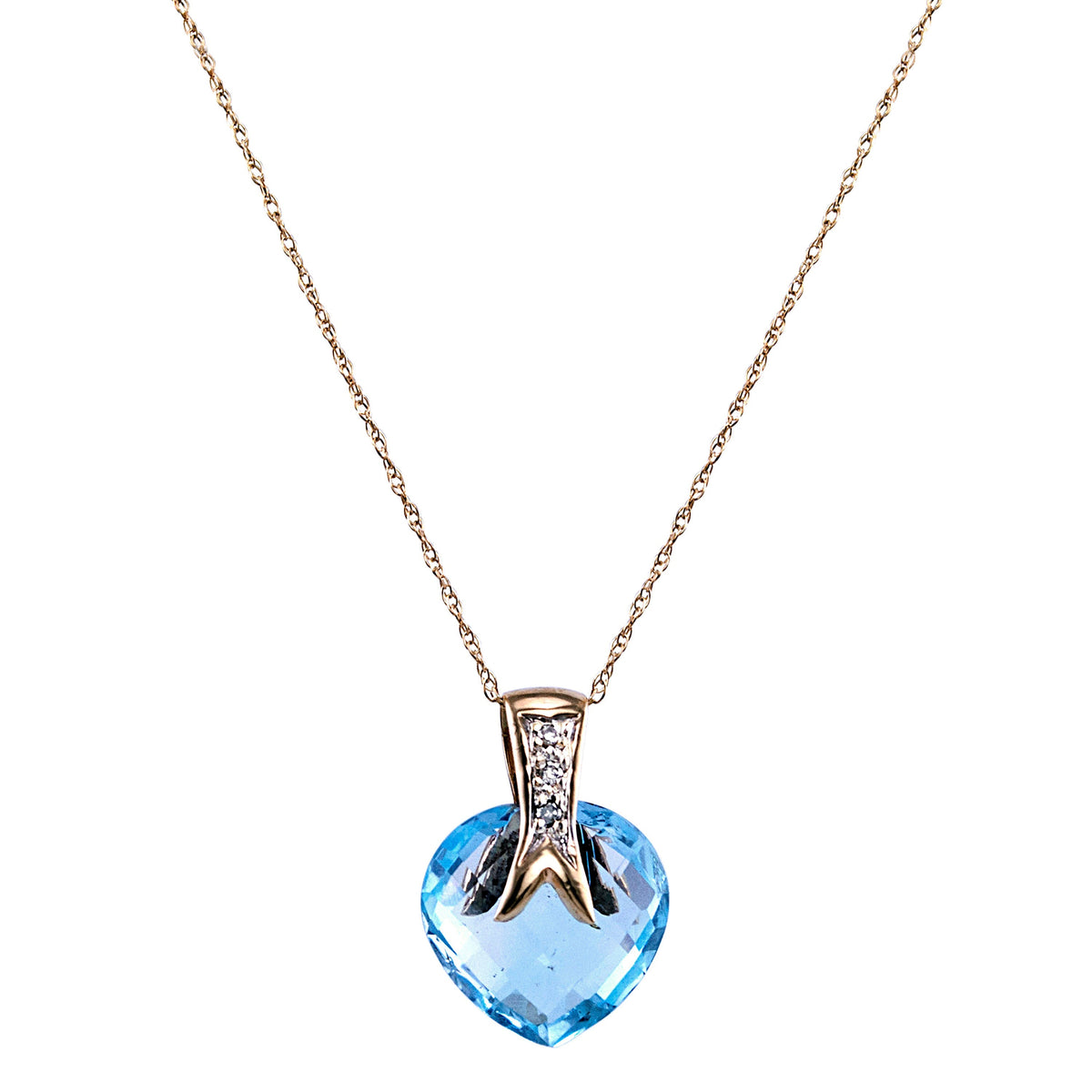 14k Blue Topaz Heart Diamond Pendant Necklace