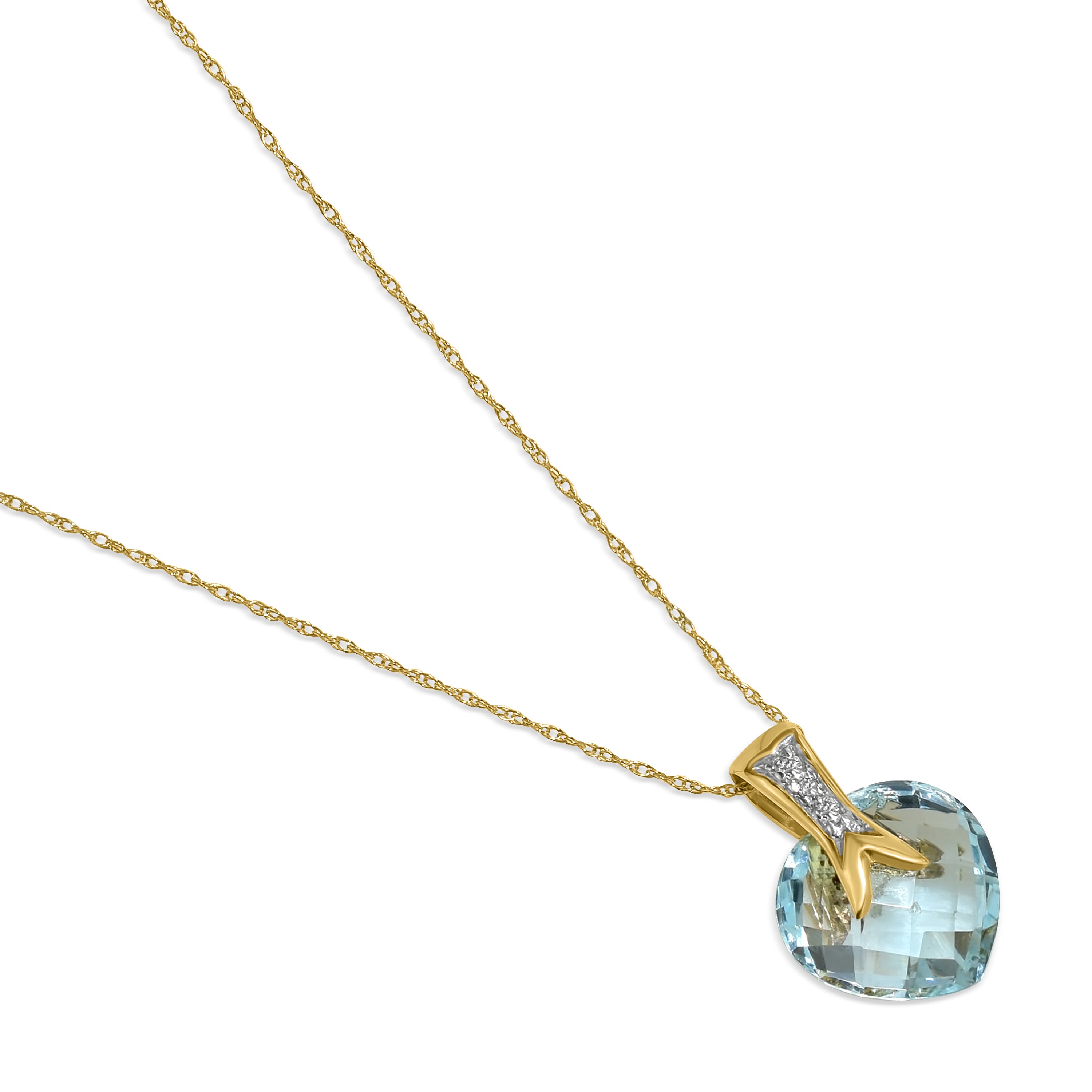 14k Blue Topaz Heart Diamond Pendant Necklace 17"