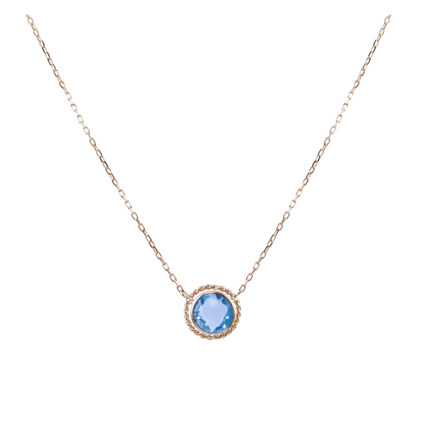 14k Blue Topaz Halo Necklace