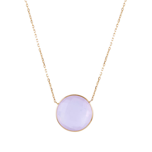 14k Rose Quartz Moon Bezel Necklace