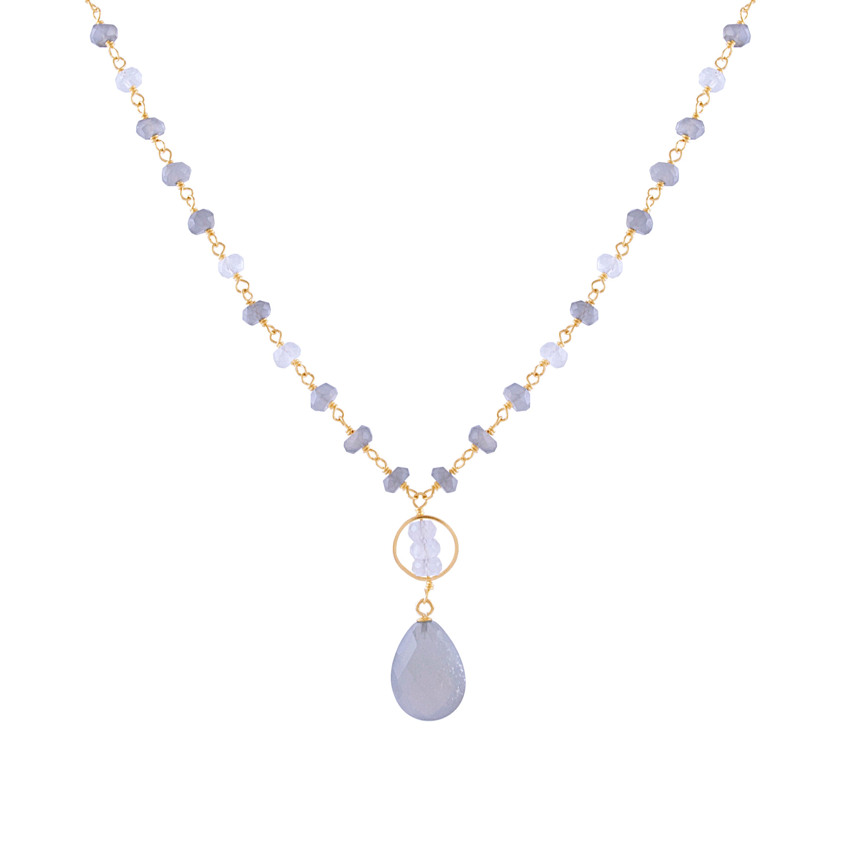 14k Multi Moonstone Link Pear Shape Necklace