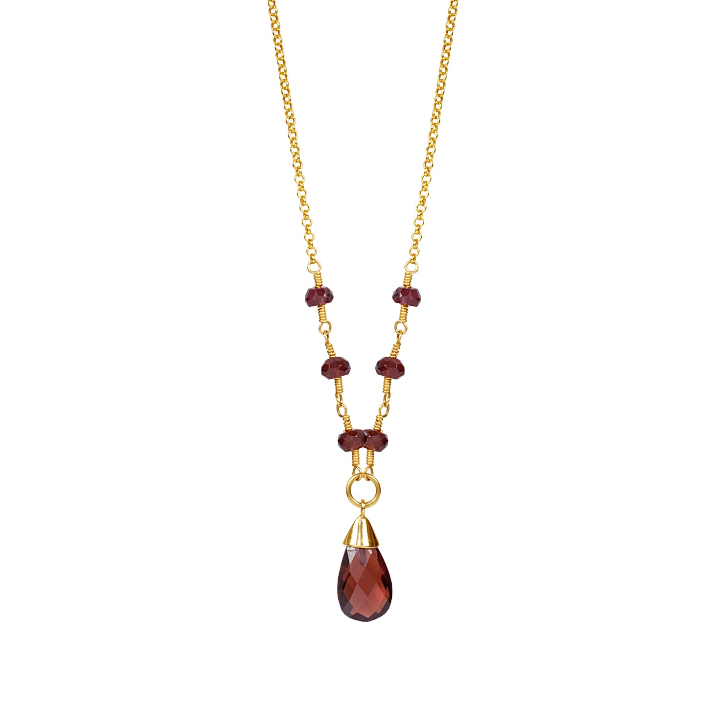 14k Garnet Pear Shape Y Necklace