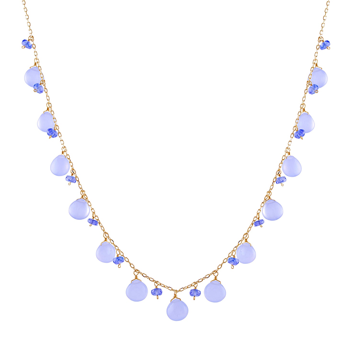 14k Tanzanite, Blue Chalcedony Necklace