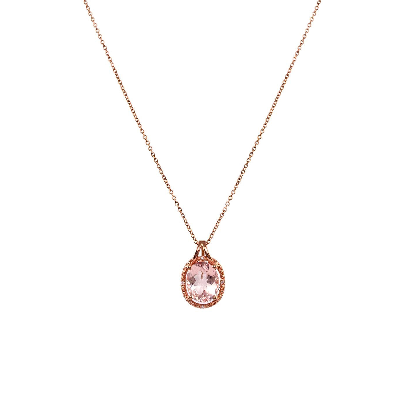 14k Rose Gold Morganite Diamond Oval Pendant Necklace 17"