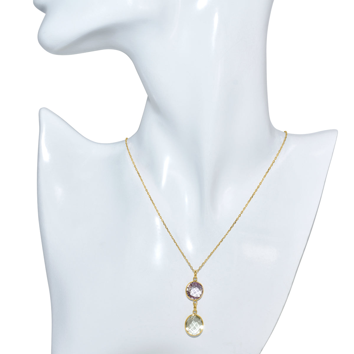 14k Green and Pink Amethyst Bezel Necklace
