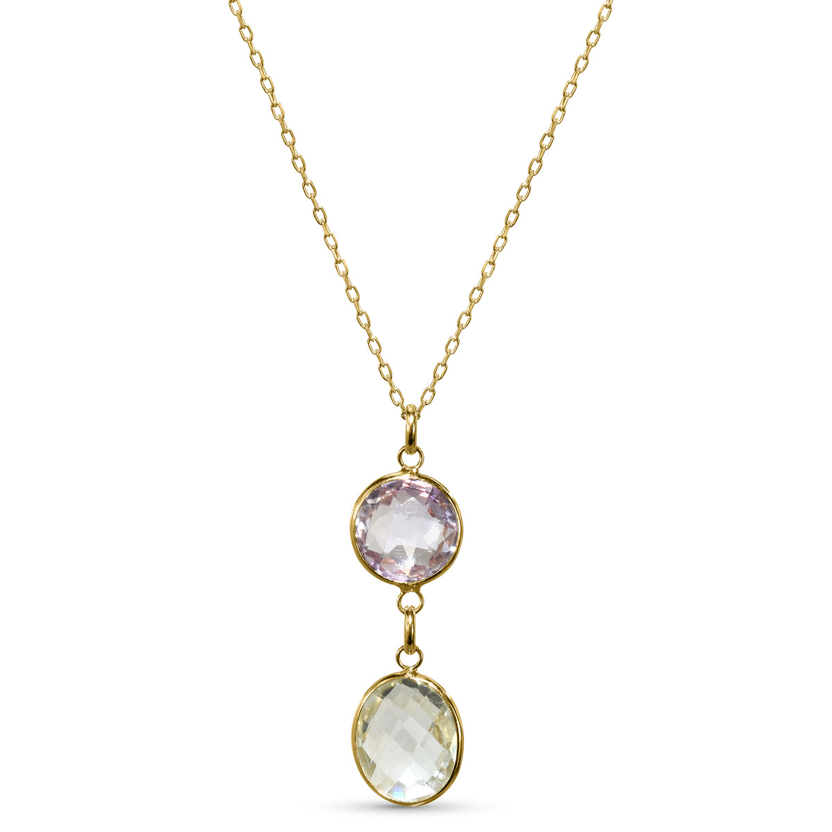 14k Green and Pink Amethyst Bezel Necklace