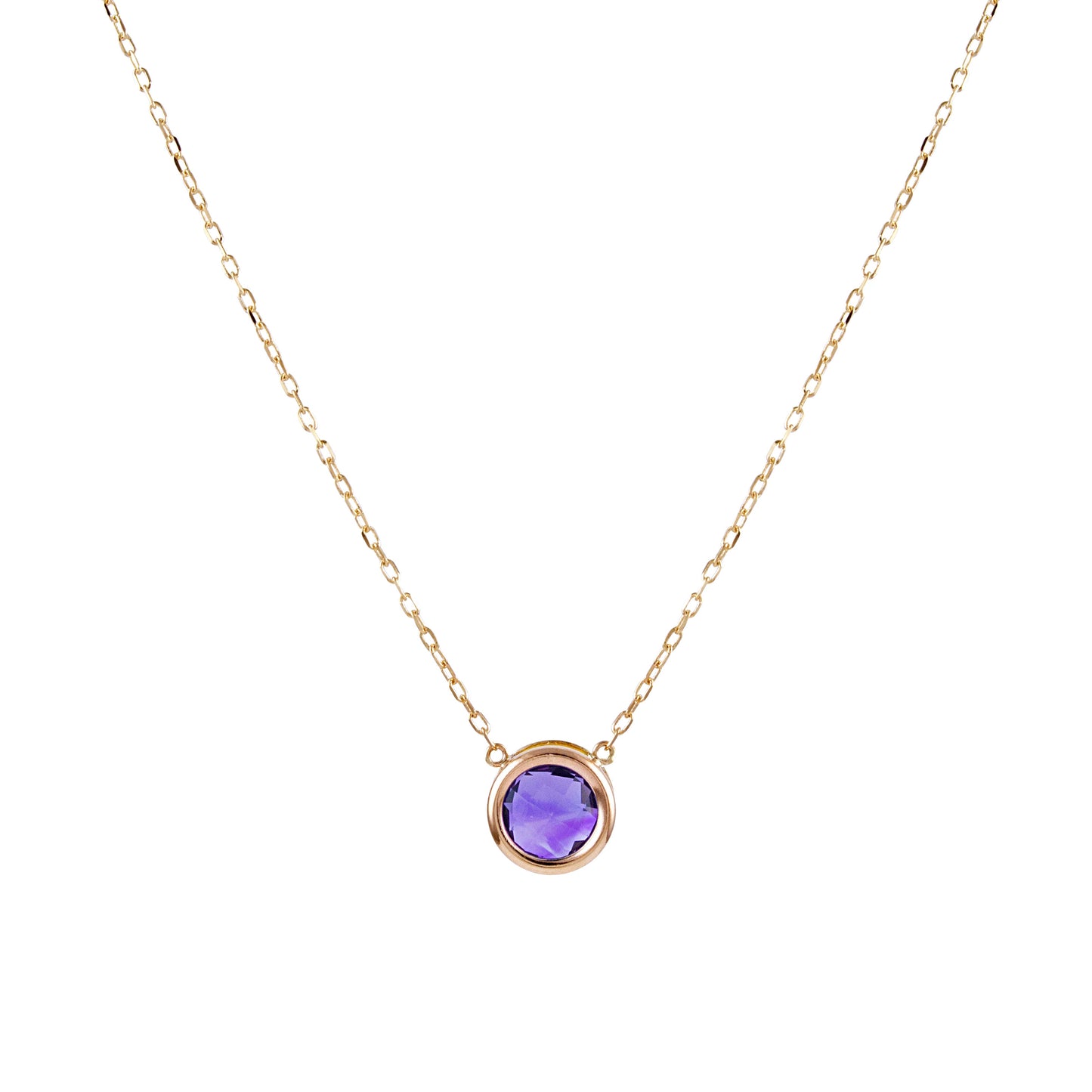 14k Amethyst 8MM Round Bezel Center Necklace