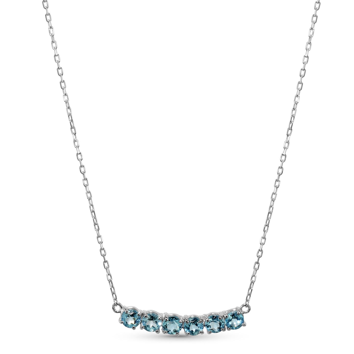 14k White Gold Swiss Blue Topaz Bar Necklace