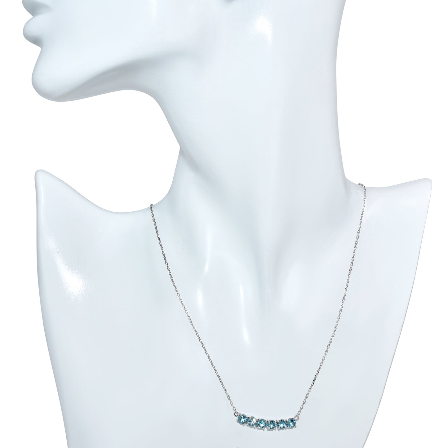 14k White Gold Swiss Blue Topaz Bar Necklace