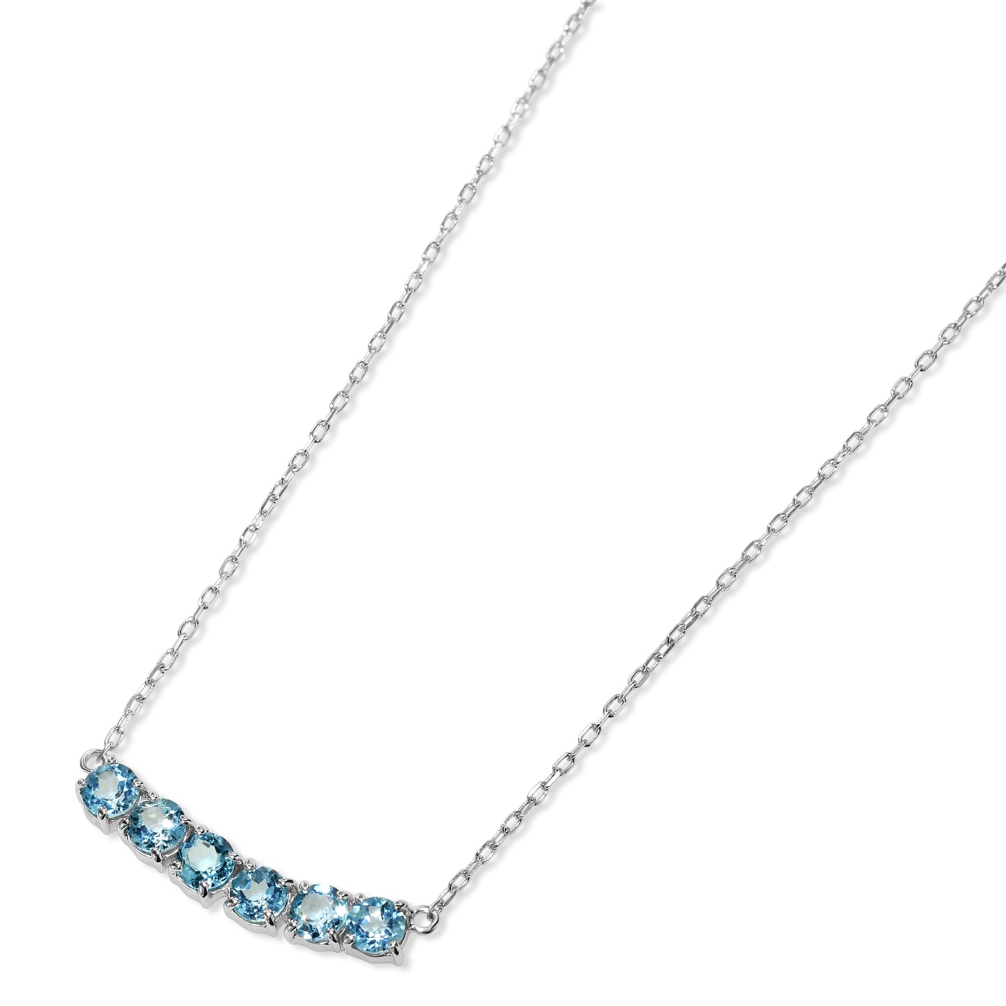 14k White Gold Swiss Blue Topaz Bar Necklace