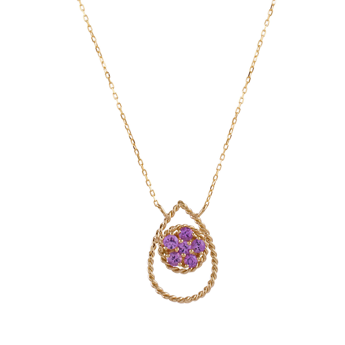 14k Pink Sapphire Flower Basket Pendant Necklace