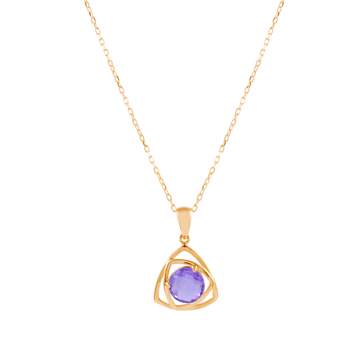 14k Pink Amethyst Triangular Pendant Necklace