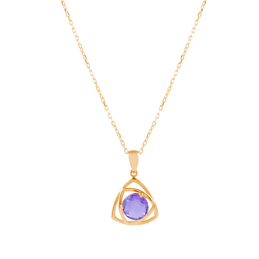 14k Pink Amethyst Triangular Pendant Necklace