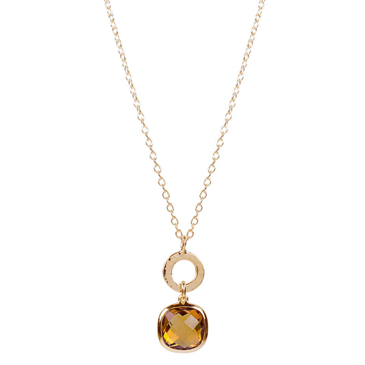 14k Madeira Citrine Cushion Bezel Necklace