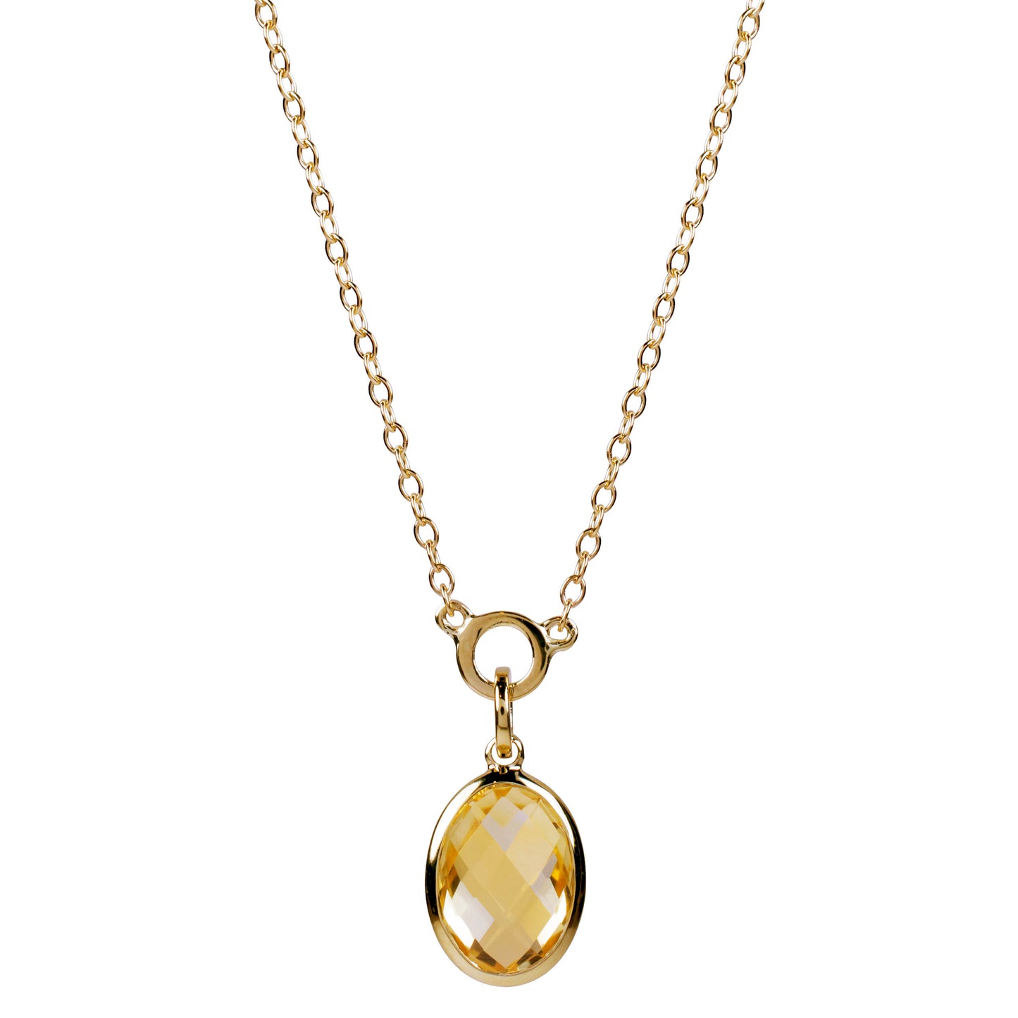 14k Citrine Oval Bezel Pendant Necklace