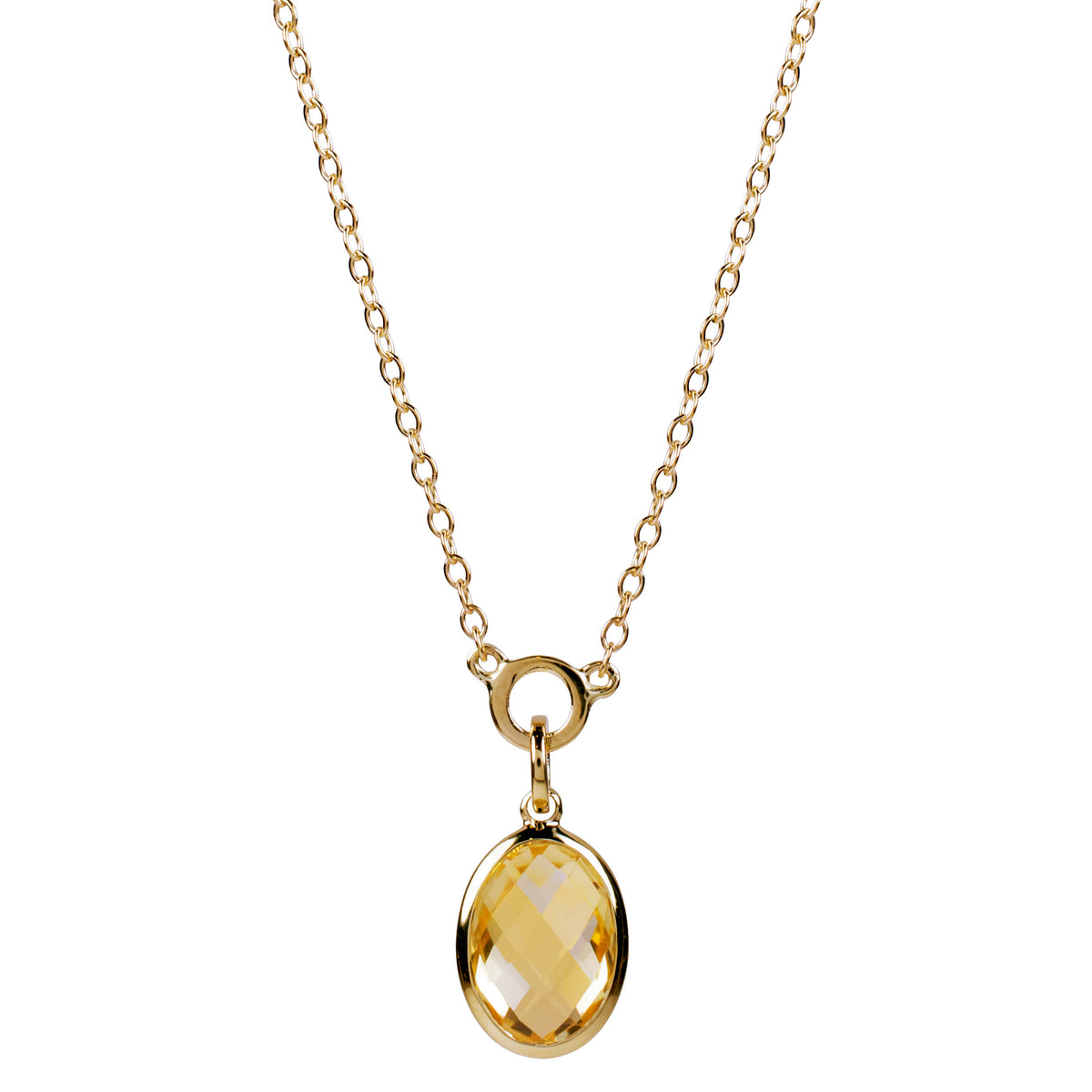 14k Citrine Oval Bezel Necklace 2.16CT