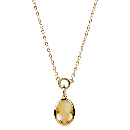 14k Citrine Oval Bezel Pendant Necklace