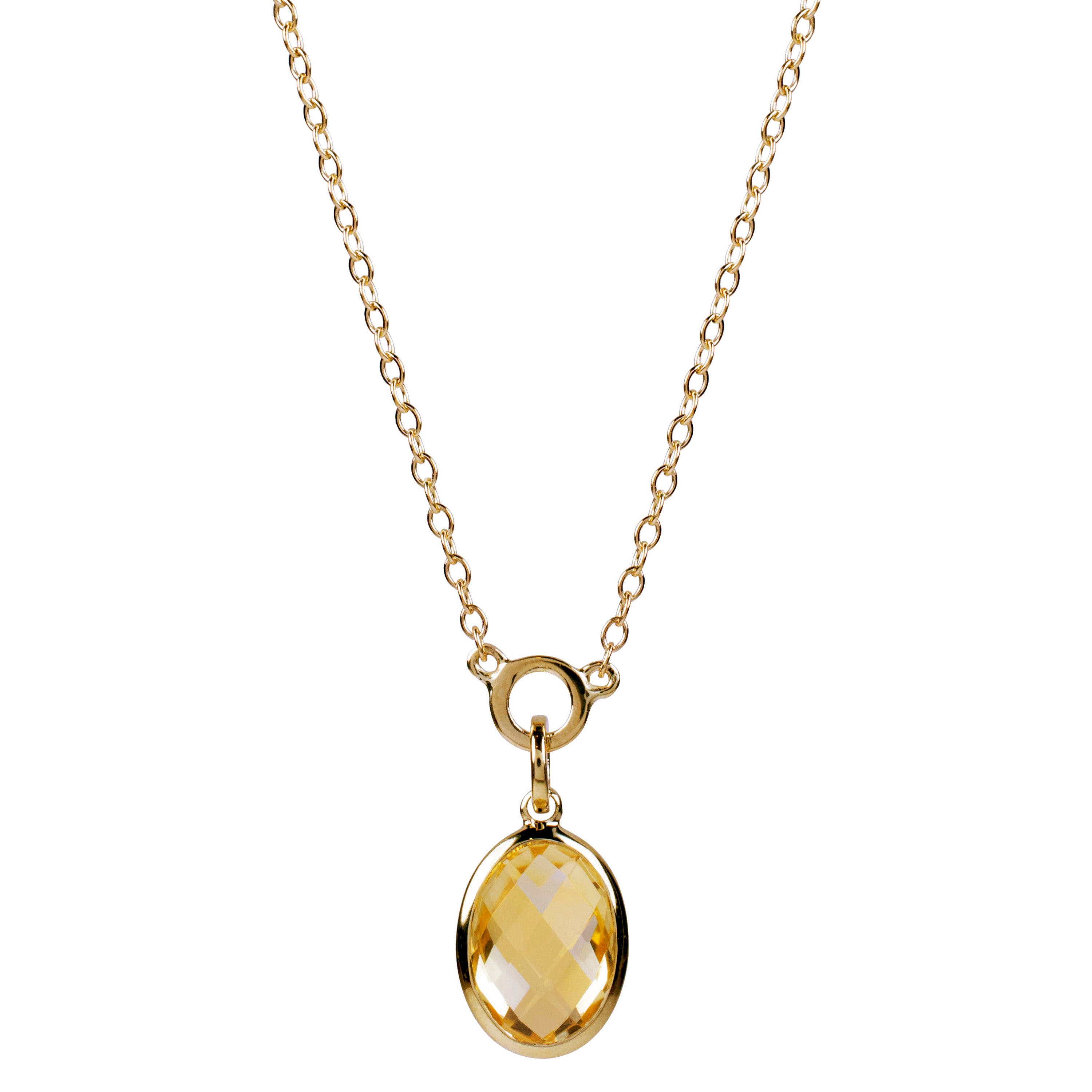 14k Citrine Oval Bezel Necklace 2.16CT