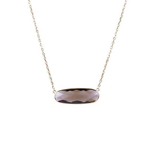 14k Smoky Quartz Oval Bezel Necklace