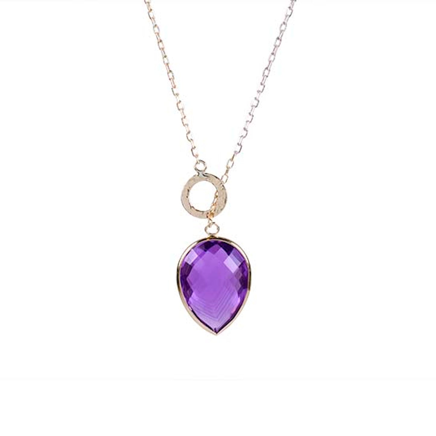 14k Amethyst Pear Bezel Lariat Necklace