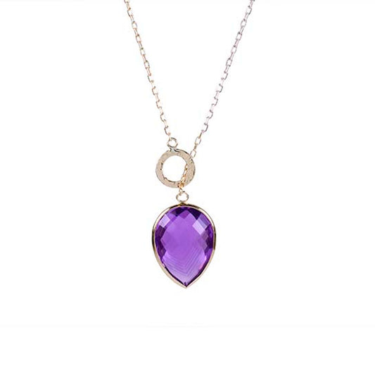 14k Amethyst Pear Bezel Lariat Necklace