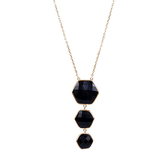 14k Black Onyx Triple Bezel Pendant Necklace 17"