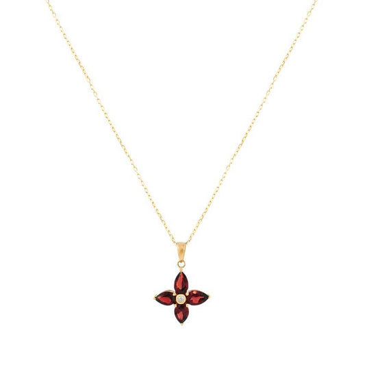 14k Rhodolite Garnet Diamond Flower Pendant Necklace 17"