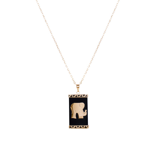 14k Onyx Gold Elephant Pendant Necklace