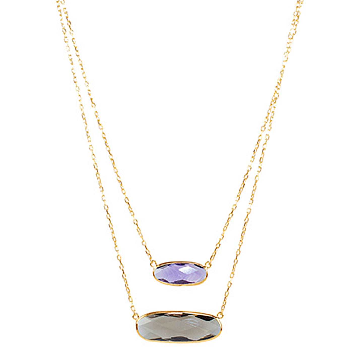 14k Amethyst Smoky Quartz Two Row Necklace